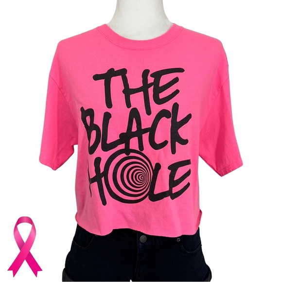 Graphic Tee THE BLACK HOLE Raw Hem Fluorescent Pink Black Medium M - Picture 1 of 12